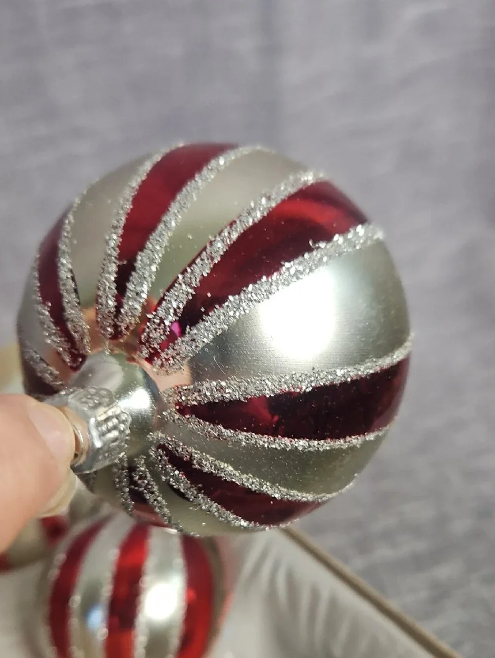 Red & Silver Striped Glass Ornament Set - 3 Pack